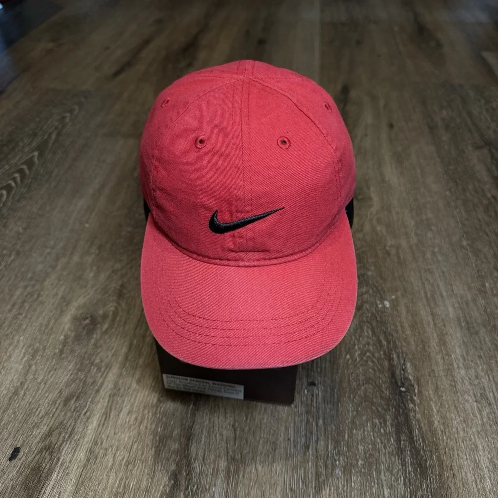 Vintage Nike Hat Youth Red Black 4-7 Adjustable Strap 90s Y2K 2000s Baseball Cap